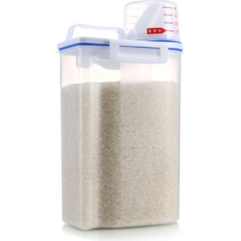 Baril de stockage de riz d'une capacité de 2 kg, sans BPA, hermétique, avec couvercle doseur pour céréales, farine et noix (1/5)