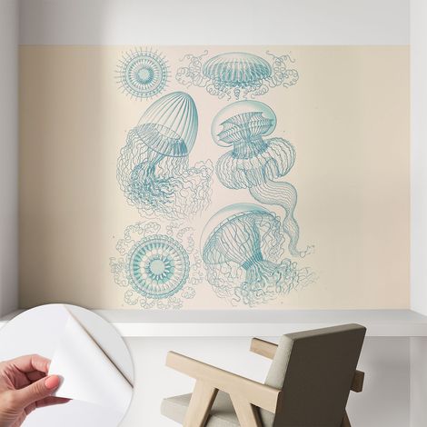 Tapete adhésive moderne pour salon et chambre à coucher Décoration rapide avec colle Méduses marines 104x70 cm (1/5)
