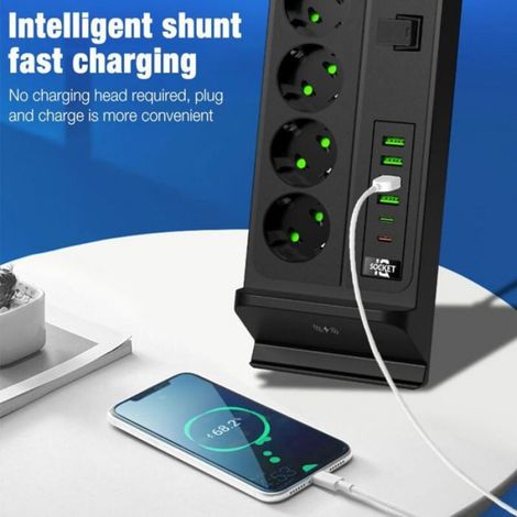 Multiprise Electrique - - 11 en 1 - 4 Prises - 6 USB - Câble 2m (1/4)