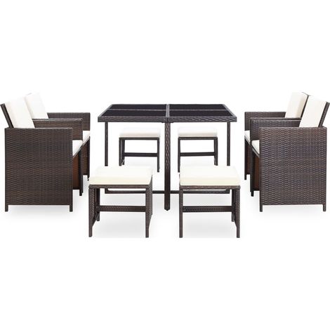 Salon de jardin encastrable et coussins 9 pcs Contemporain, Ensemble repas de jardin, Rotin Marron OIB1200E (1/5)