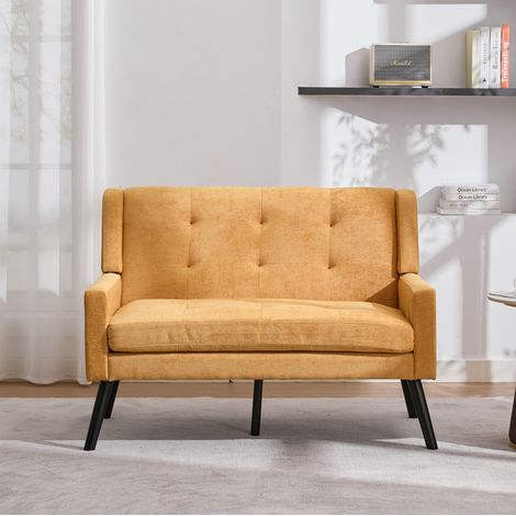 Divano a 2 posti 119x75x88 cm in lino giallo, con seduta imbottita, per spazi piccoli – MEUBLIV (1/5)