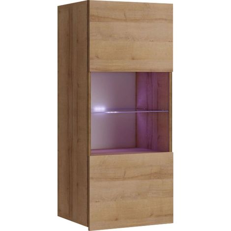 Armoire murale Remus I, Chêne doré, 117x45cm, Le nombre de portes: 132cm, Verre trempé, Stratifié, LED: Disponible