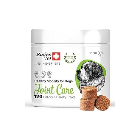 SwissVet Soin des articulations pour Chiens – Naturel en friandise Chien – Soutien des articulations, os et mobilité avec glucosamine, MSM, collagène, chondroïtine et vitamines C & E - 120 Pièces (1/5)