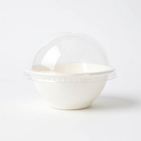 Bol jetable blanc renforcé 220 ml avec couvercle dôme transparent