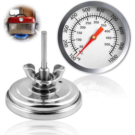 Thermomètre analogique pour four 80 mm, thermomètre pour barbecue, 0–500 °C, zones colorées pour le fumage et le grillage, sonde en acier inoxydable 73 mm, robuste et résistant à la chaleur (1/5)