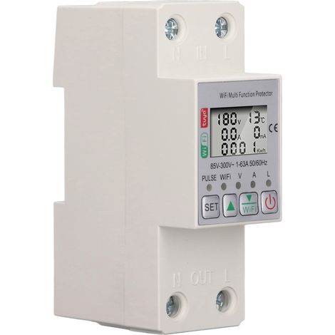 CFTGIW Energiezählerschalter für Leitungsschutzschalter, multifunktionaler Schutzschalter mit AC85-300V 63A Gerätestatusüberwachung, Leistungszählerschalter, WLAN-Energiezähler