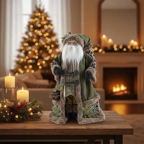 Babbo Natale con vestiti forestali color verde e marrone decorazione natalizia -h 46 cm (1/3)