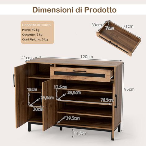 Cuisine, entrée ou salon : buffet 120 cm avec 3 portes, tiroir, étagères amovibles et style bois noir (1/5)