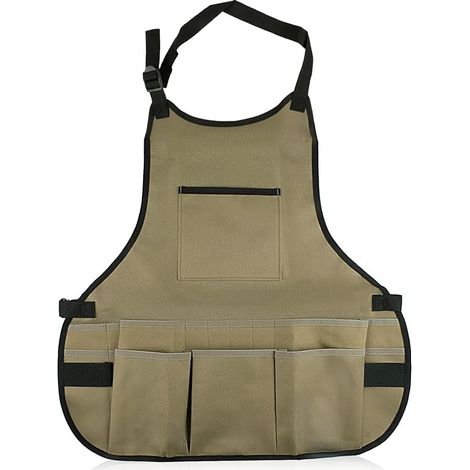 Grembiule da giardino in robusto tessuto Oxford impermeabile con 14 tasche e cinturino regolabile. (1/3)