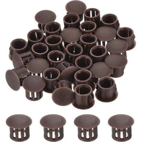 32 Pièces Bouchons en Plastique Rond,10mm Diamètre Cache Trou Bouchon de Verrouillage à Pression, Cache Trou Meuble Mur pour Étagères, Armoires, Tables, Chaises, Lits, Marron (1/5)