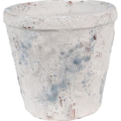 Pot de fleurs décoratif en terre cuite blanc et bleu Ø 12 x 11 cm pour balcon et fenêtre - PANGIVO