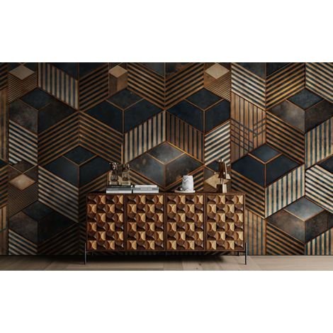 Papier peint Géométrique – cubes art déco - 150 x 250 cm (1/2)