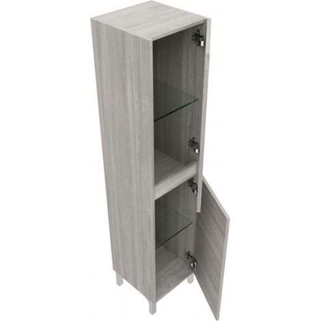 Meuble de salle de bain suspendu 100 cm en bois de chêne gris avec vasque et miroir - Empoli - Avec colonne miroir et lampe LED