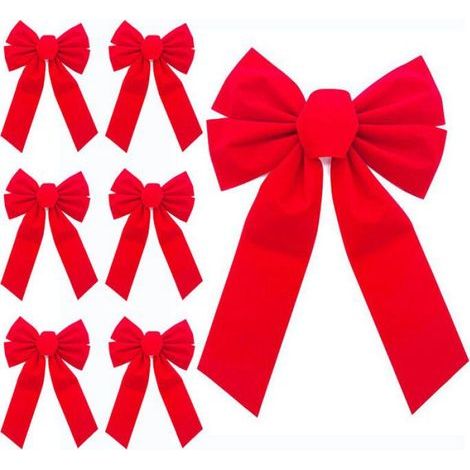 Dekorative Fliege – Roter Polyester-Samt, 33 x 23 cm – Für Weihnachtsbaum, Tür, Hochzeit, Kamin – 6er-Set