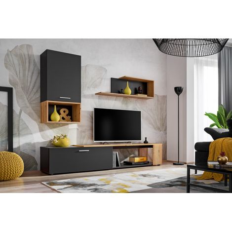 Ensemble de 3 meubles muraux "Maze II" - Noir/Beige - L 200 x H 170 x P 40 cm - Livraison gratuite