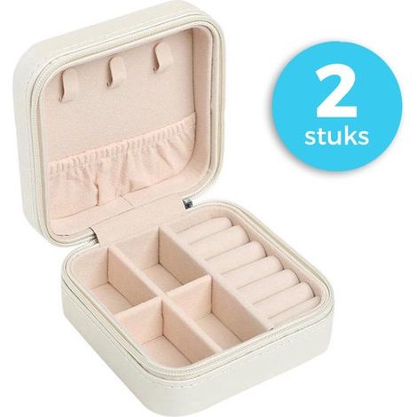 2 pièces - Petite boîte à bijoux - Étui à bijoux compact - Boîte de rangement portable - Organisateur de bijoux de voyage - Blanc (1/5)