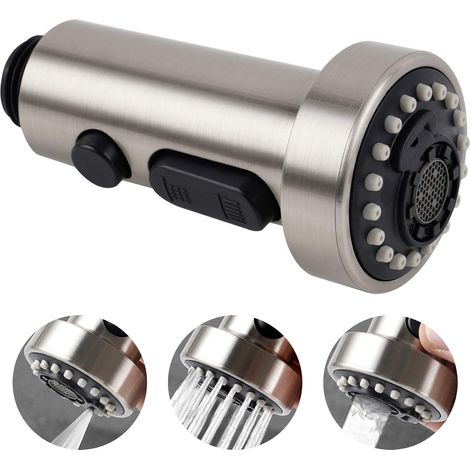 Buse de et d'évier de cuisine à 3 fonctions et de pulvérisateur de tuyau extractible uniquement adapté au connecteur G1/2-nickel brossé (1/5)