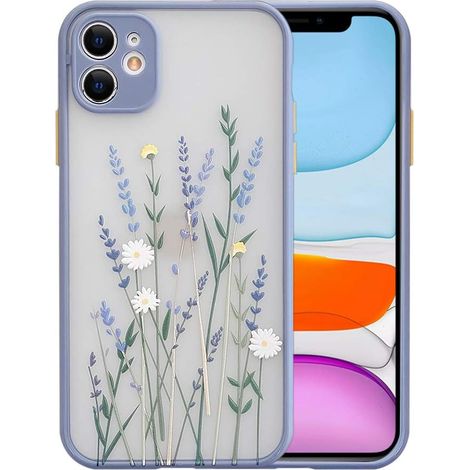 Coque compatible avec iPhone 11 : dos en polycarbonate transparent givré, motif floral 3D, pour femmes et filles, et contour souple en TPU. Protection en silicone fine et antichoc.