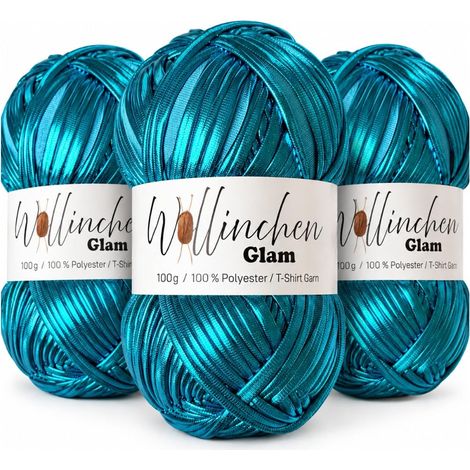 Fil métallique pour t-shirts - 100 % polyester - 100 g - Fil à crochet brillant - Extensible et stable - Idéal pour les sacs, la décoration, le macramé et le bricolage, (bleu (1/5)