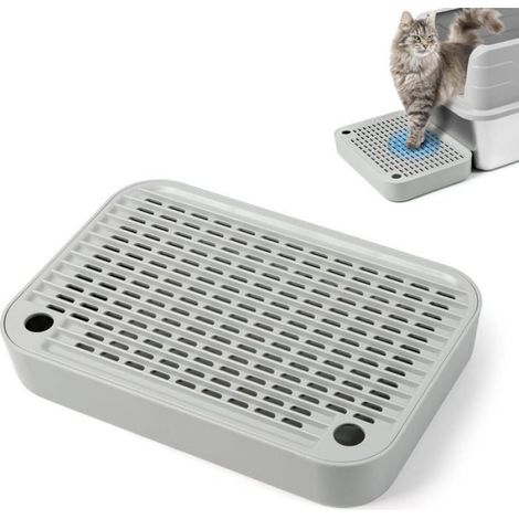 Rampe pour litière avec couche filtrante et tapis, Adaptée aux chats de petite à moyenne taille, Gris (1/5)