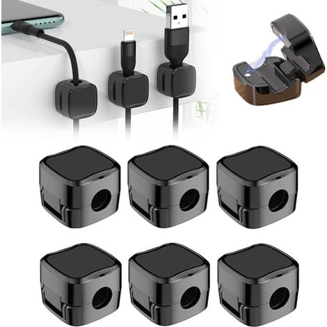 Organisateur de câbles magnétiques(lot de 6),support et rangement discret pour câbles de charge,idéal pour la maison-noir (1/5)