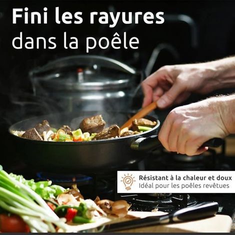 Set de Spatules en Bois Acacia - Ensemble de 3 Ustensiles de Cuisine - Spatules en Bois Résistantes àChaleur - (1/5)