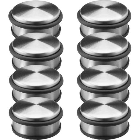 8 x Türstopper Edelstahl Boden, Türfeststeller mit Gummiring, Türpuffer Gummi, HxBxT: 4,5 x 10 x 10 cm, silber