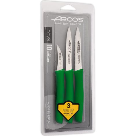 Juego de Cuchillo Mondadores Arcos Nova 189621 de acero inoxidable Nitrum y mango de Polipropileno de color verde 3 piezas en blíster (1/5)