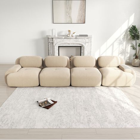 Modulares 4-Sitzer-Sofa aus Cord, montagefrei, beige HAVRYA (1/5)