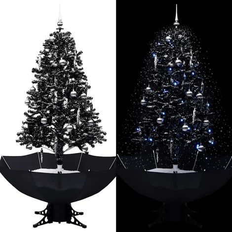 Sapin de Noël Artificiel Enneigé 170 cm avec Chute de Neige Base Parapluie LED Noir PVC - PANGIVO (1/5)