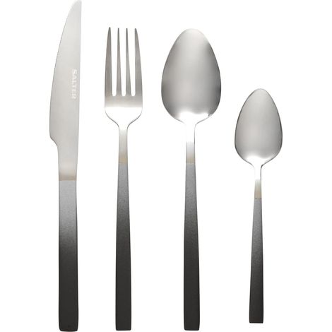 Ombre Ménagère de 16 pièces en acier inoxydable, service de couverts pour 4 personnes, finition miroir, design moderne, avec couteau, fourchette, cuillère à café, argent (1/5)