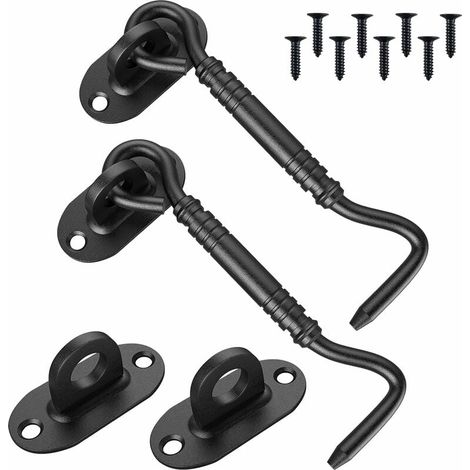 Pièces Crochet de Cabine Crochet Fermeture Porte Noir Acier Inoxydable Crochets avec oil de Porte Verrous et Boulons pour Serrures Porte de Grange Salle de Bain, Fenêtre, Porte Coulissante