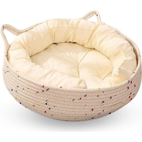Nid pour chats d’intérieur – panier rond lavable avec coussin moelleux et côtés grattables, confortable lit tissé pour chatons, dimensions : 45 × 15 cm (17,7 × 5,9 pouces) (1/5)