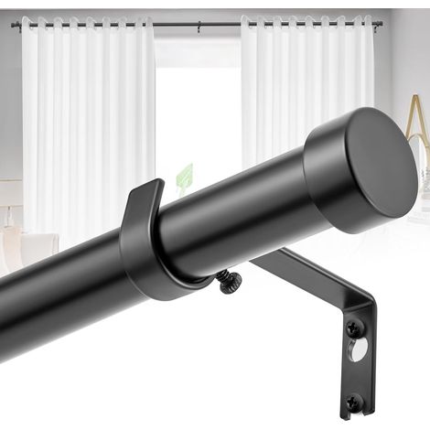 Tringle à Rideaux Extensible 76-305cm Métal Noir, Diamètre 25mm, avec Supports et Embouts Décoratifs, pour Salon, Chambre, Bureau (1/5)