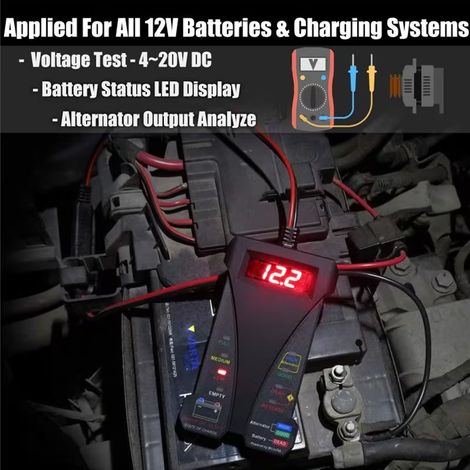 FLITI 12V Digital Battery Tester with LCD Screen - Voltmeter and Relay Tester for Vehicles - Black Rubberized Case with LED Indicators (1/5)