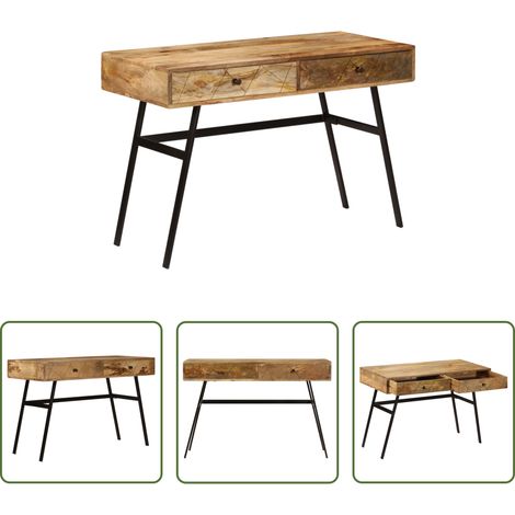 Bureau en bois de manguier - Bureau avec tiroirs Bois solide de manguier 110x50x76 cm (1/5)