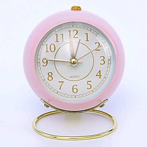 Horloge métal style européen, réveil électronique quartz rond silencieux, pour salon chambre rose (1/5)