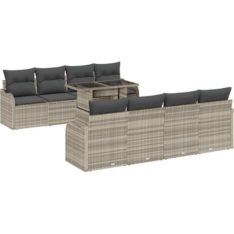 Maison Exclusive - Set Divano da Giardino 9 pz 8-Numero di posti Grigio chiaro (1/5)