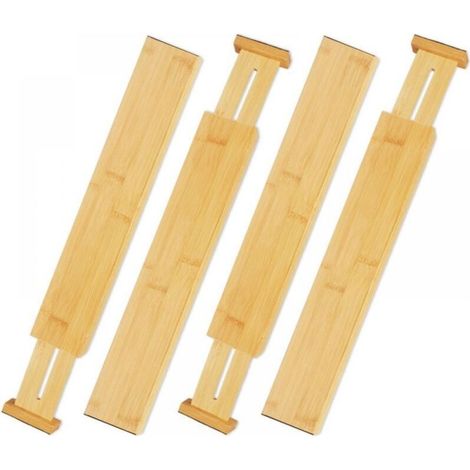 Séparateurs de Tiroir en Bambou Réglables, Lot de 4 avec Étagères Extensibles (43-56 cm), Organisateur de Rangement pour Cuisine, Bureau et Maison (1/5)