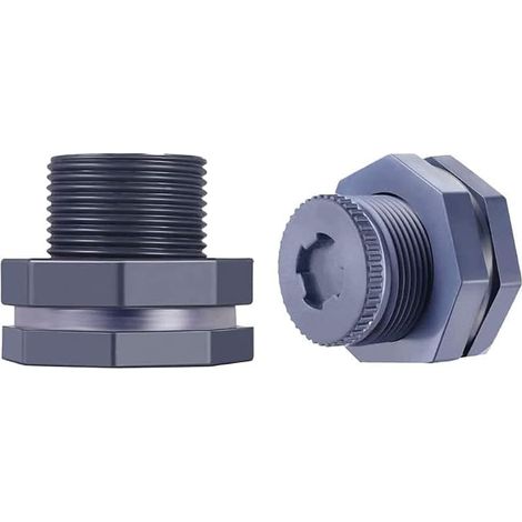 Lot de 2 raccords de cloison en PVC avec filetage interne de 2,5 cm pour barils de pluie, aquariums, réservoirs d'eau et bassins (1/5)