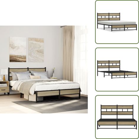 Metallbett ohne Matratze Sonoma-Eiche 140x200 cm - Bettgestell - Bettgestelle - Bettrahmen - Bett (1/5)