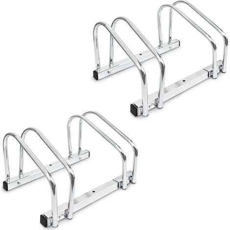 2x Stand Portabici per Biciclette, Montaggio alla Parete e al Pavimento, Acciaio, HLP: 26 x 40 x 32 cm, Argento