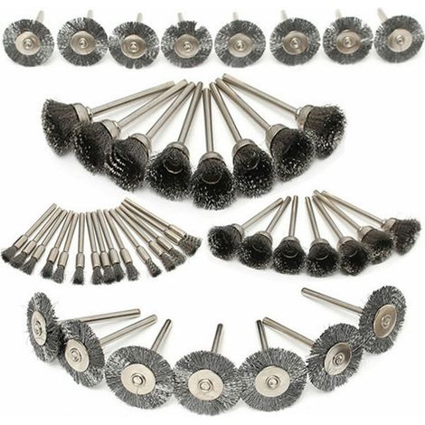 Juego de 45 cepillos de alambre de acero inoxidable de 10/15/25 mm con vástago de 1/8" para pulido (1/5)