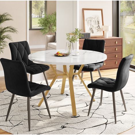 Conjunto mesa y sillas comedor redonda MDF marmol OKMYHOME (1/5)