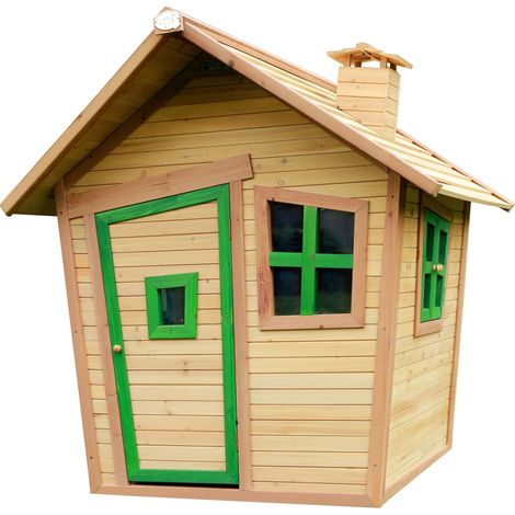 AXI – Cabane de jardin pour enfant en bois FSC marron et vert – Maisonnette avec fenêtres inclinées – Espace ludique extérieur
