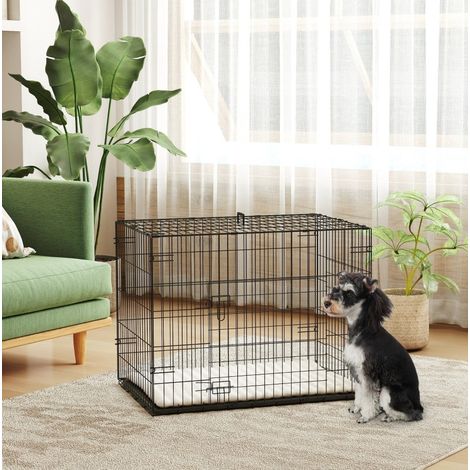 Jaula plegable para perros con 2 puertas, bandeja extraíble y cojín 75 x 48,5 x 53 cm negra (1/5)
