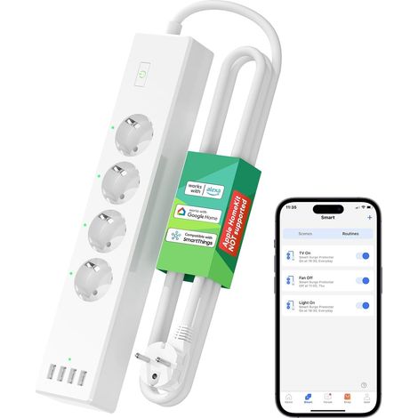 Multiprise Connectée (Type F), 16A Multiprise WiFi avec 4 Prises et 4 Ports USB Compatible avec et, Multiprise avec Commande Vocale et Contrôle à Distance (1/5)