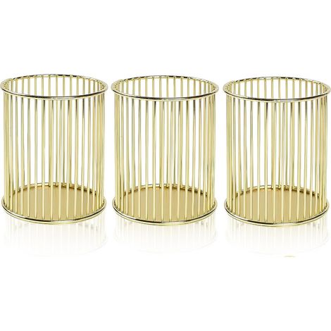 Lot de 3 plateaux à crayons en métal doré (8x10 cm) – Paniers de rangement ronds élégants pour bureau, maquillage et cuisine (1/5)