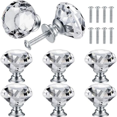 8 Stück Kristall-Türknöpfe, Diamantgriffe, Diamant-Möbelgriffe, Schrankknöpfe, Schubladengriffe, Küchenknöpfe – 30 mm