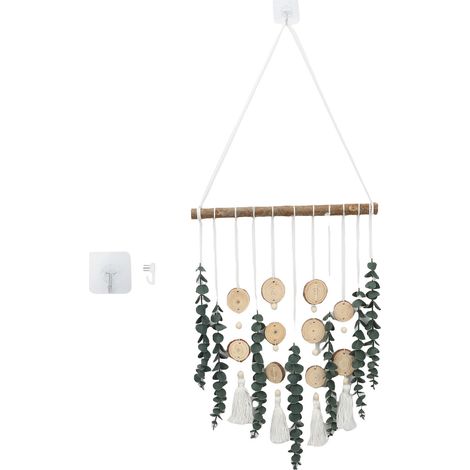 Suspension murale eucalyptus plante artificielle feuillage faux – Bohème avec bâton bois chambre salon déco style G, décoration (1/2)